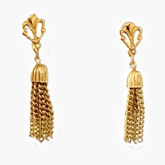 Crown Trafari Vintage  gold plated flur dis le tassel clip back earrings - Picture 2 of 6